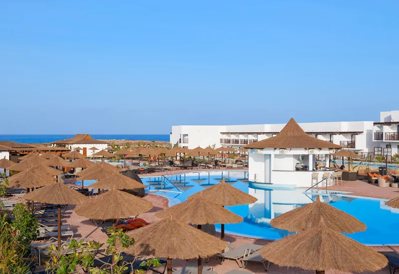 Lagoon-style pool and gardens beside the sand at Melia Llana Beach Resort & Spa, the adults-only all inclusive resort on Algodoeiro Beach, Sal, Cape Verde